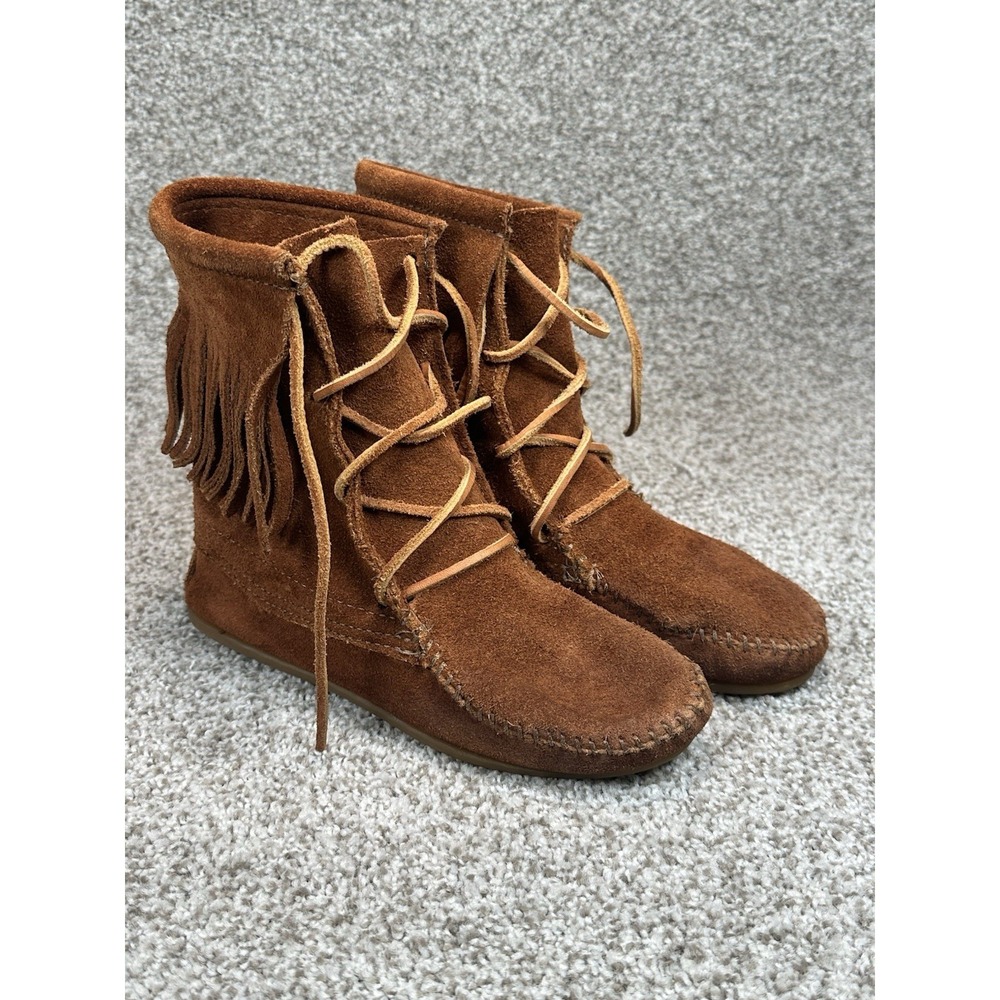 Minnetonka Moccasins Size 4 Kids Tramper Boot Suede Hard Sole